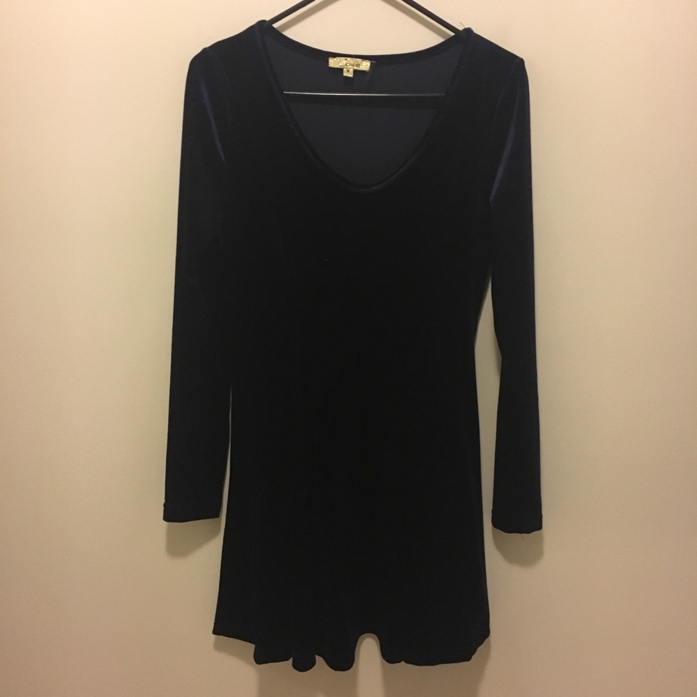 Dark Blue Velvet Skater Dress